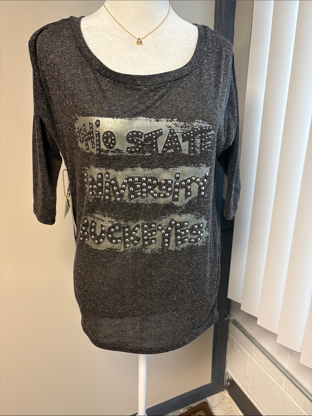 NWT Women's Charcoal Studded Graphic Tee - Ohio State Buckeyes Sz S MSRP $39